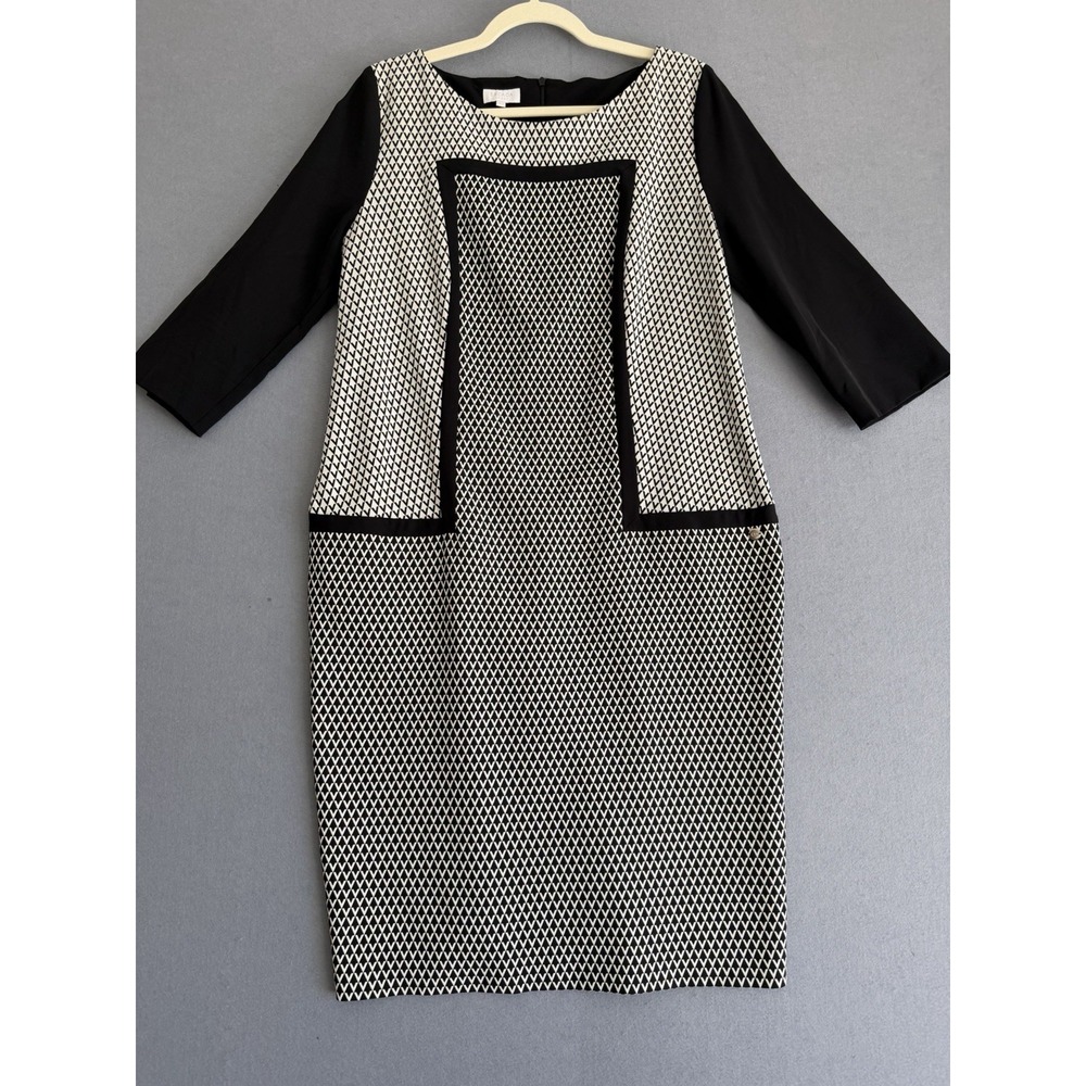 Escada Sport Dress Women L/42 Black White Modern Career 3/4 Sleeve Retro Modest